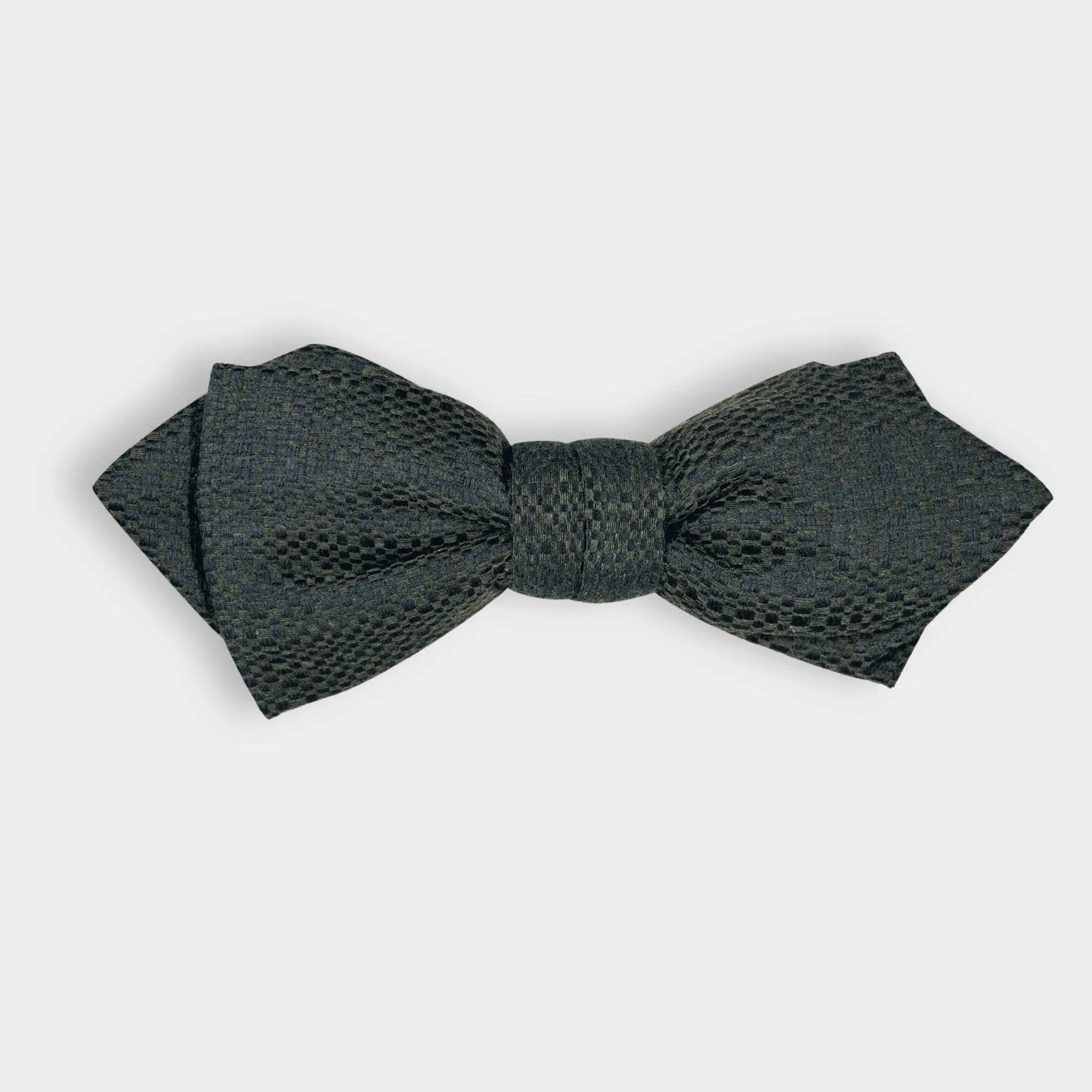 Olive green and navy blue Jacquard pattern bow tie on a white background, showcasing its simplistic design and premium craftsmanship—quality men's accessory.