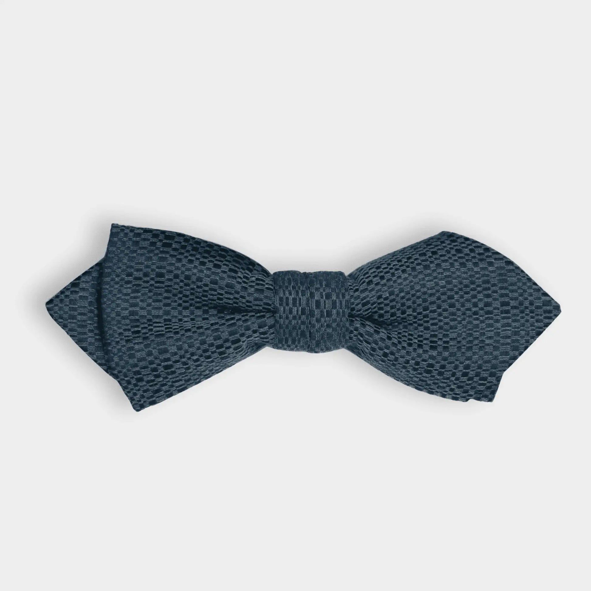 Slate blue textured cotton bow tie with a Jacquard pattern—made from high-quality cotton in New Zealand.
