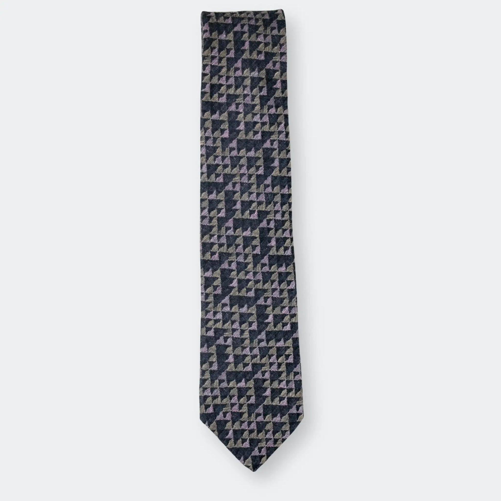 Sage green, pink and charcoal cotton-blend tie, folded in half on a white background - NZ Made high-quality men's accessories.