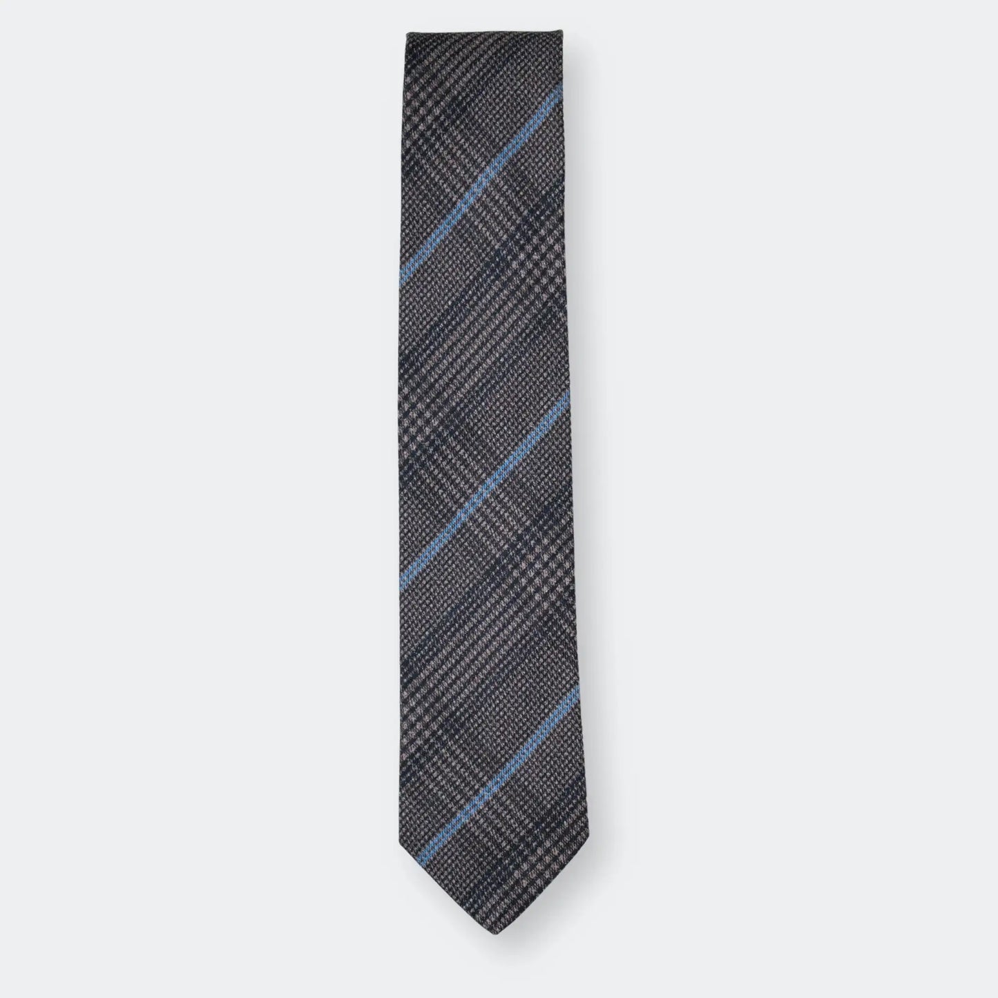 The slate blue check tie folded in half, displayed on a white background - cotton-blend NZ made ties for every occasion.
