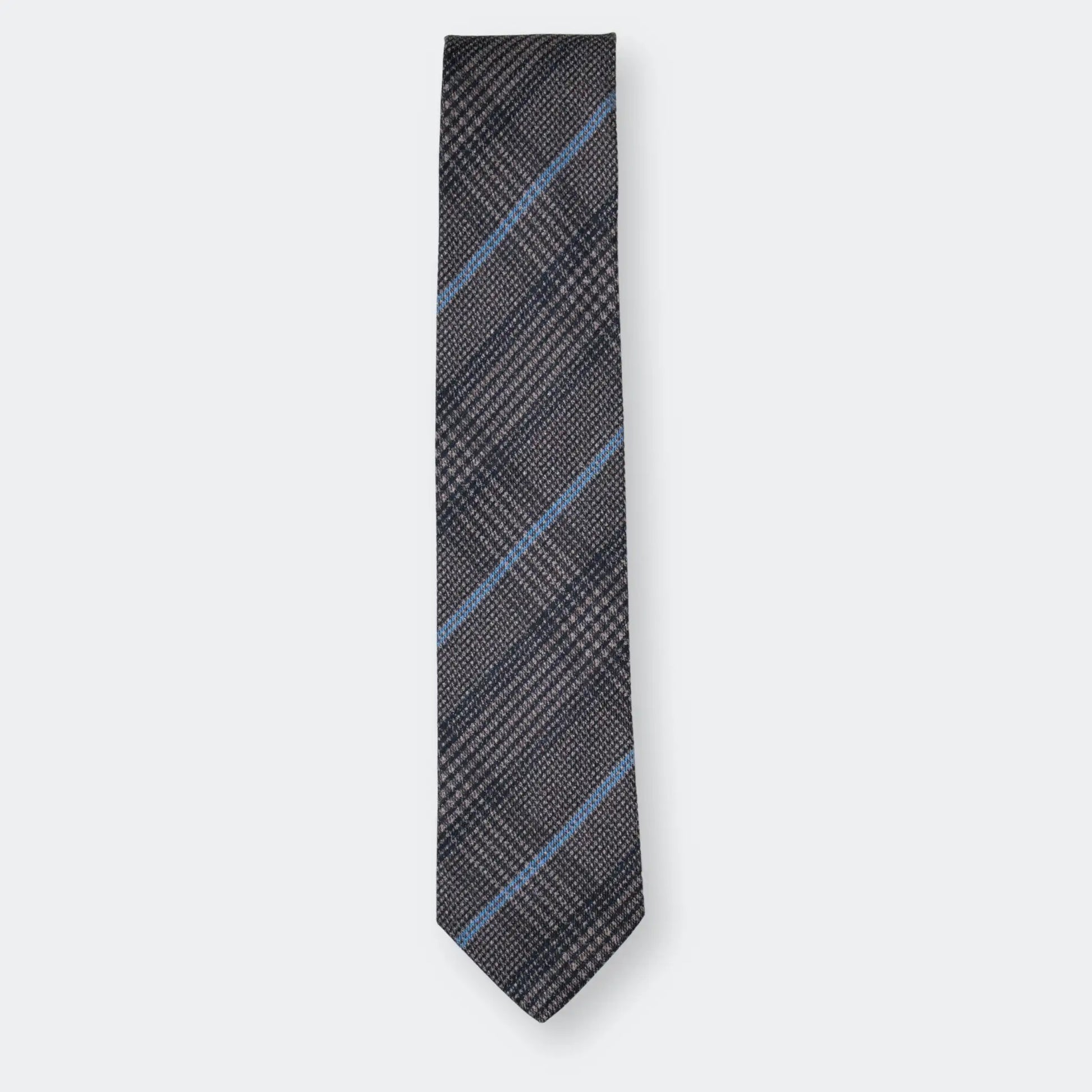 The slate blue check tie folded in half, displayed on a white background - cotton-blend NZ made ties for every occasion.