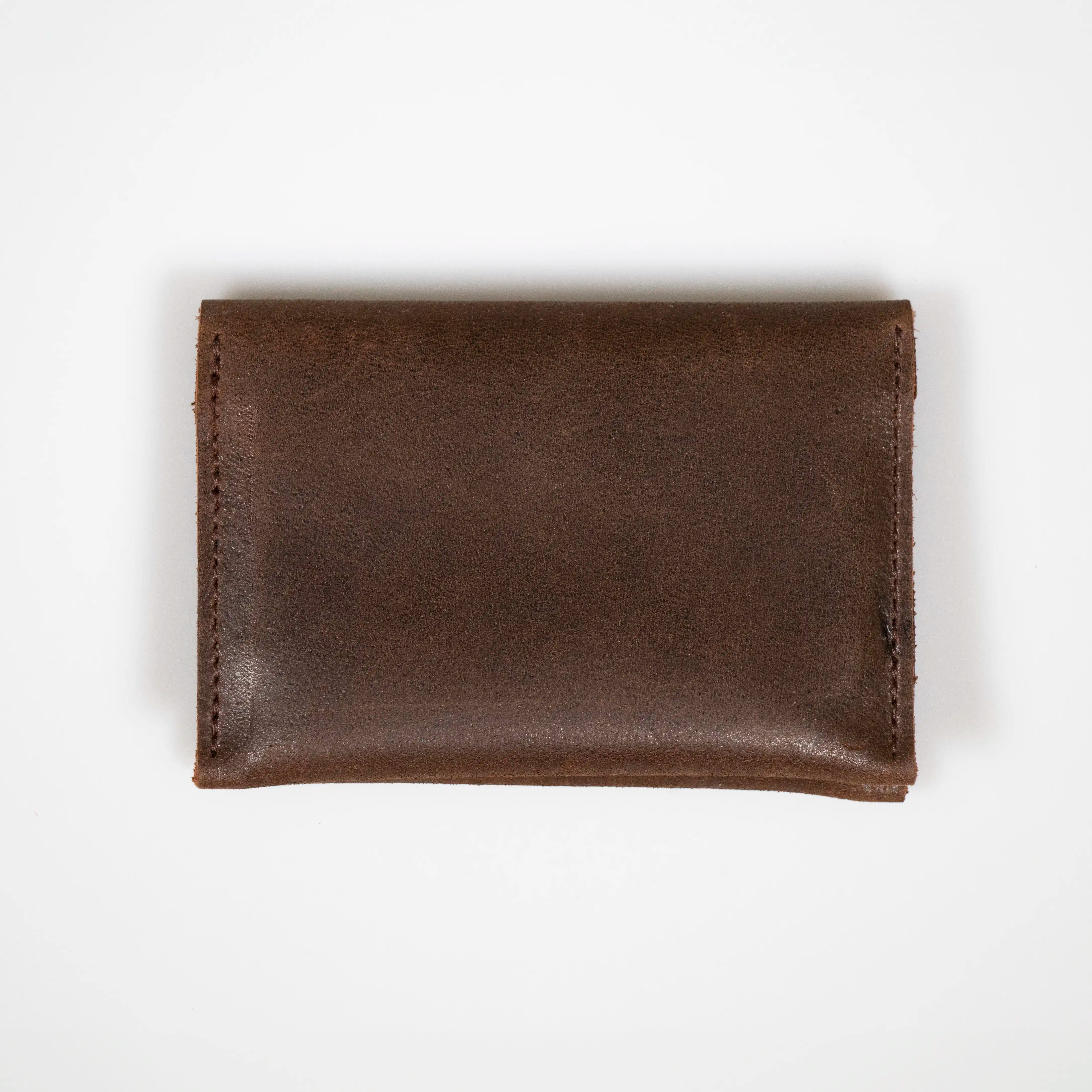 A Brown Leather Folded Card Wallet on a white background