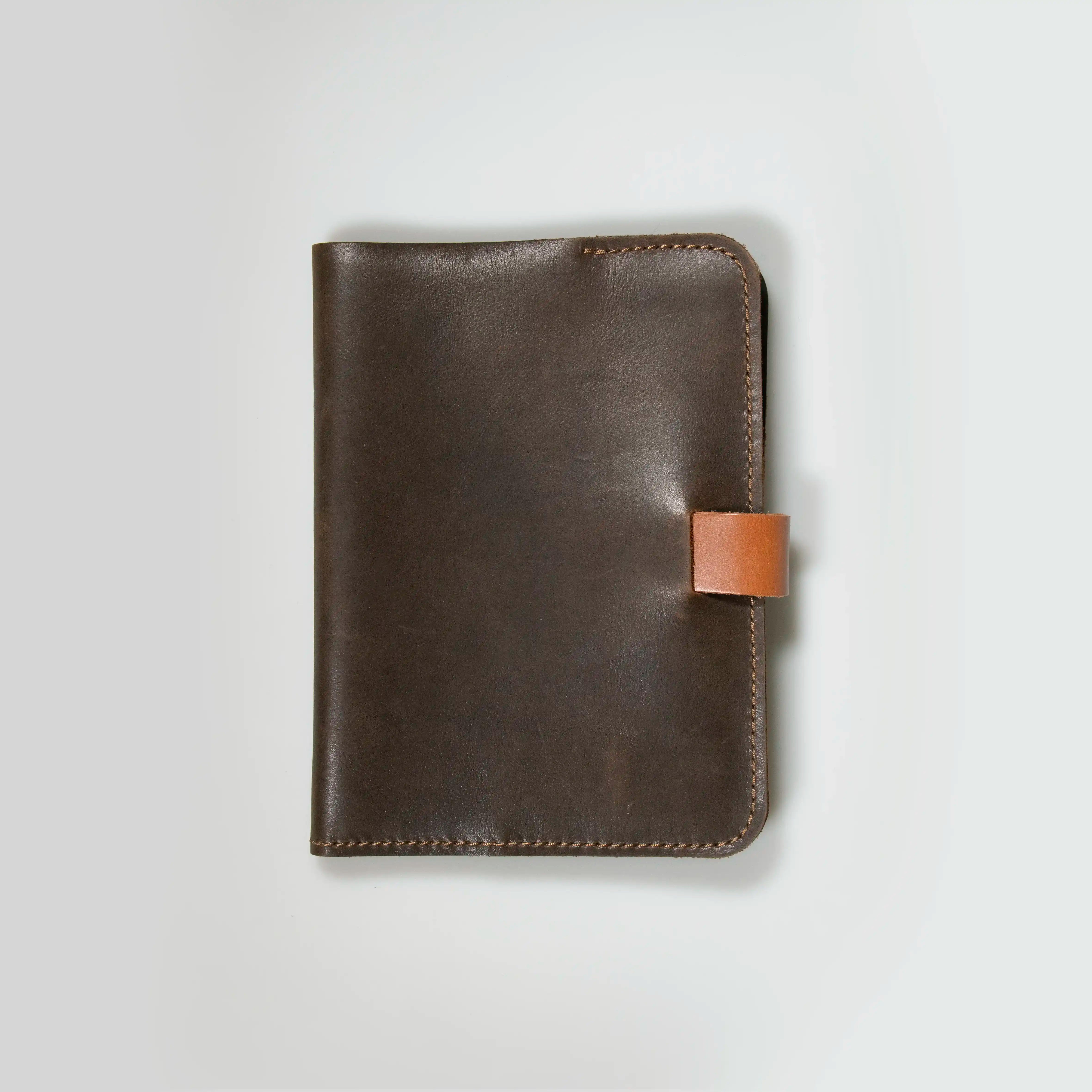 The Brown Leather Notebook closed on a white background.