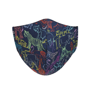 Kids face mask in Neon Safari design, made in NZ by Parisian with Liberty cotton and merino for added comfort