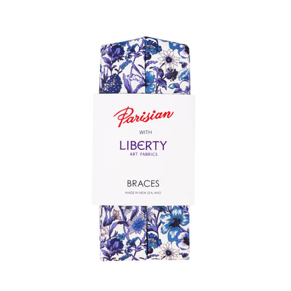 The Rachel Braces folded in the white card Parisian with Liberty packaging on a white background.