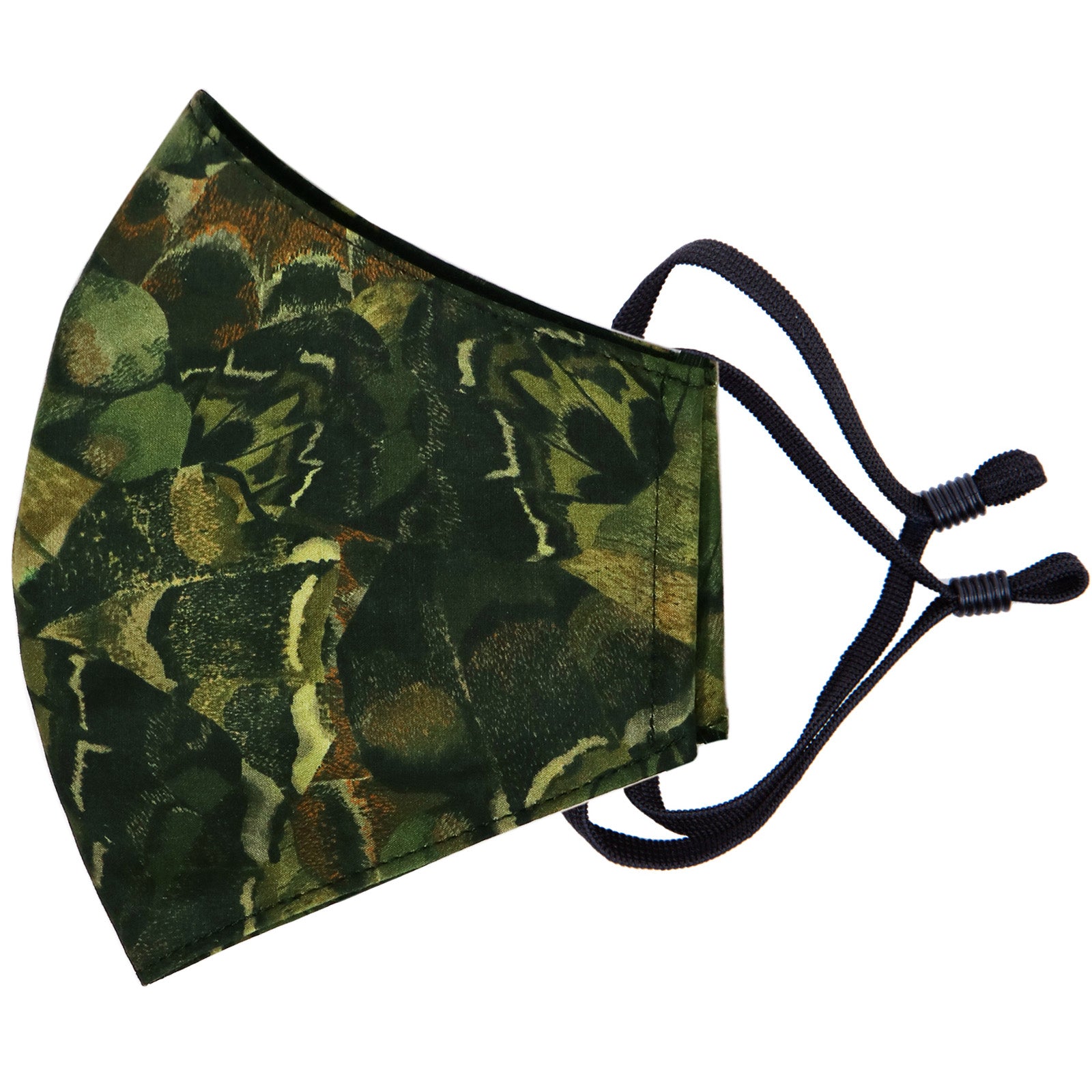 camo style fashion face mask in Liberty cotton made in New Zealand by Parisian and lined with merino for added comfort